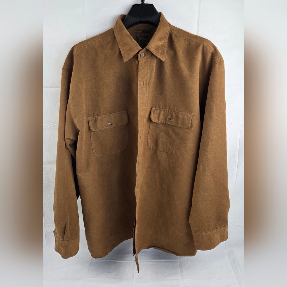 Bruno B Shirt Mens 3XLT Brown Long Sleeve Button Up Suede Microfiber
